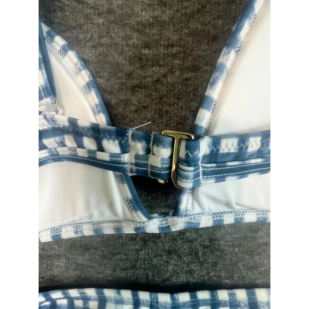 Southern Tide Blue Gingham Ruffle Bikini Set Top S Bottom XS Style 9228 9227